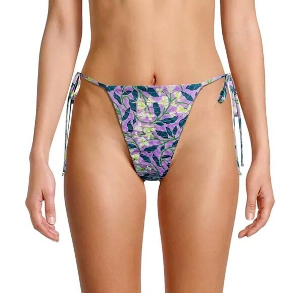 Agua by Agua Bendita 'Ipanema Dos Gardenias Lila' Side-Tie Bikini Bottom, Lilac - Picture 1 of 3